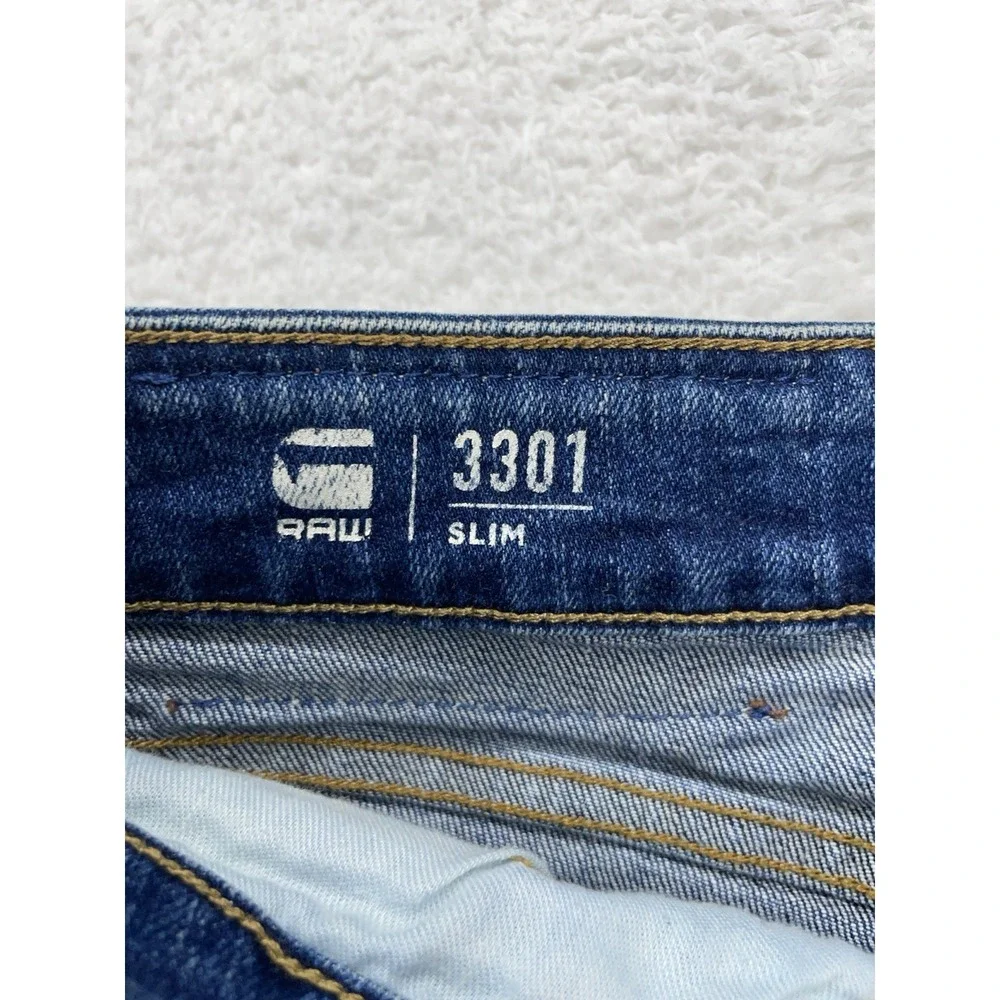 G Star Raw 3301 Slim Men's‎ Jeans 31x32 Blue Button Fly Stretch